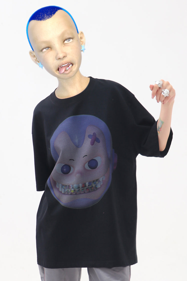 EMBRYO E23 LITTLE ONE oversized black graphic tee — additional styled view