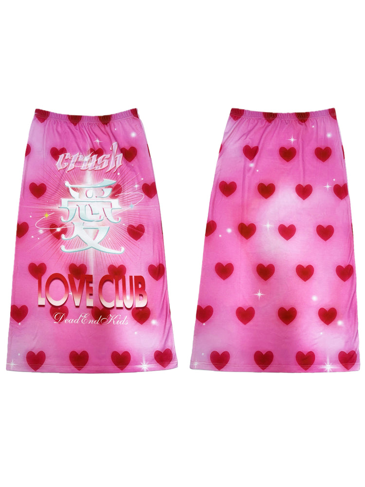 DEADENDKIDS REVERSIBLE ARCHIVE graphic maxi skirt — alternate modeled angle