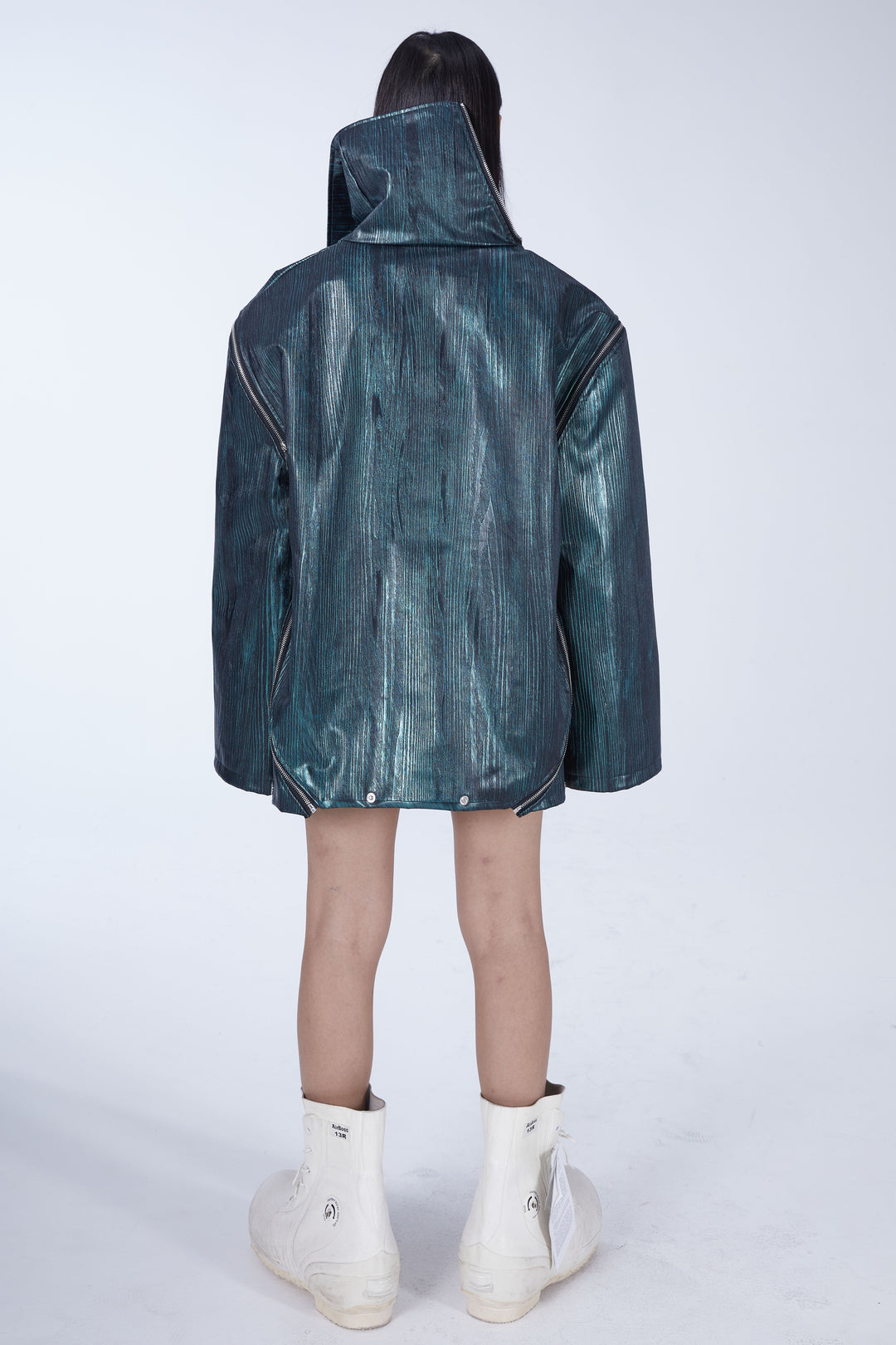 EMBRYO EXOSHELL convertible multi-zip hoodie vest — material and hardware detail