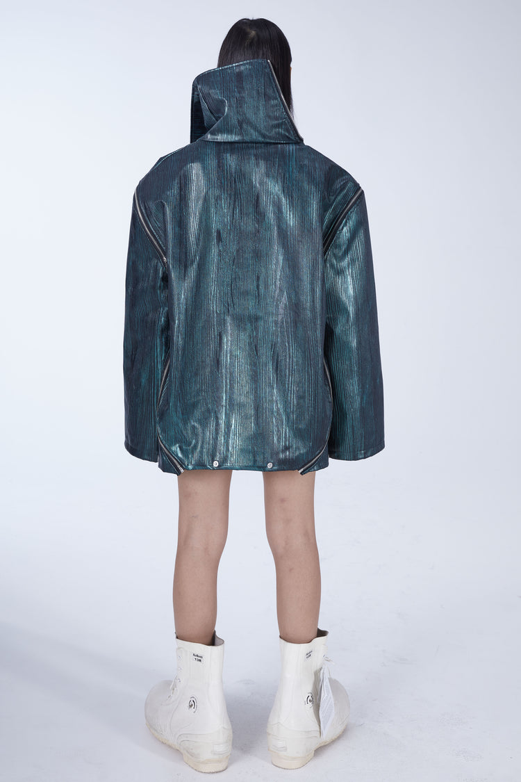 EMBRYO EXOSHELL convertible multi-zip hoodie vest — material and hardware detail