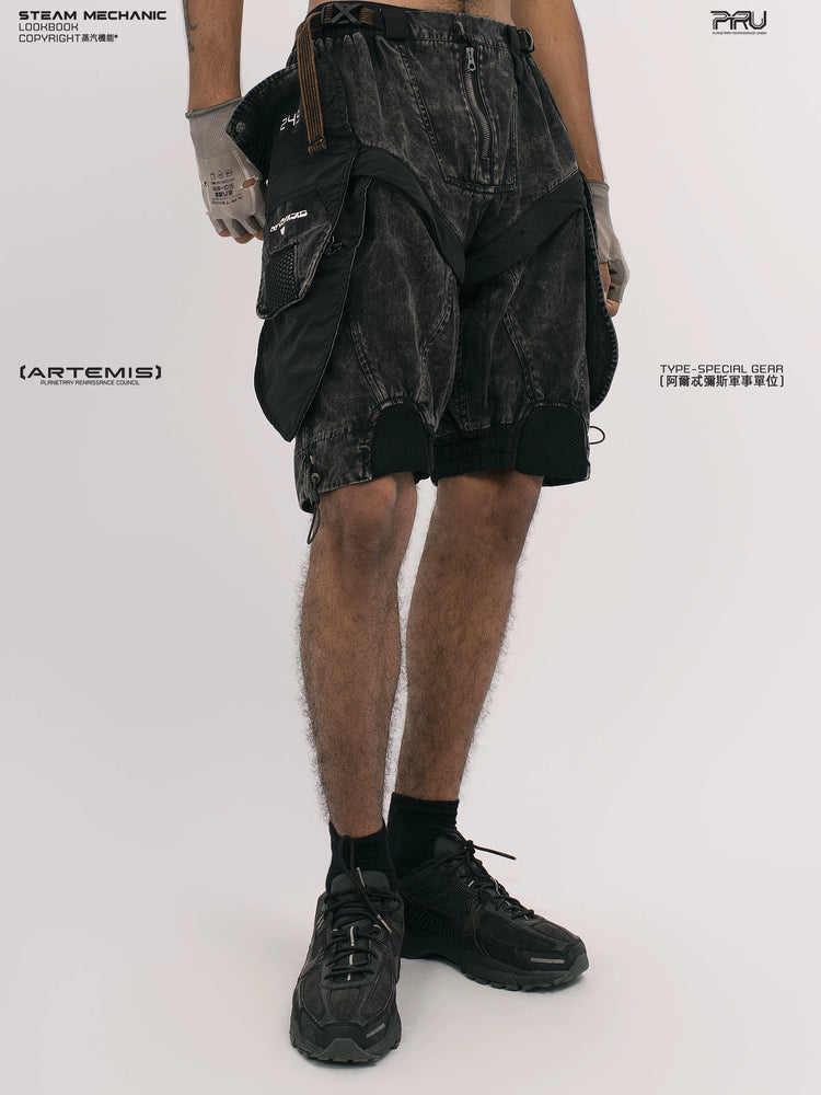 ARTEMIS blackbird black detachable technical shorts — side modeled view