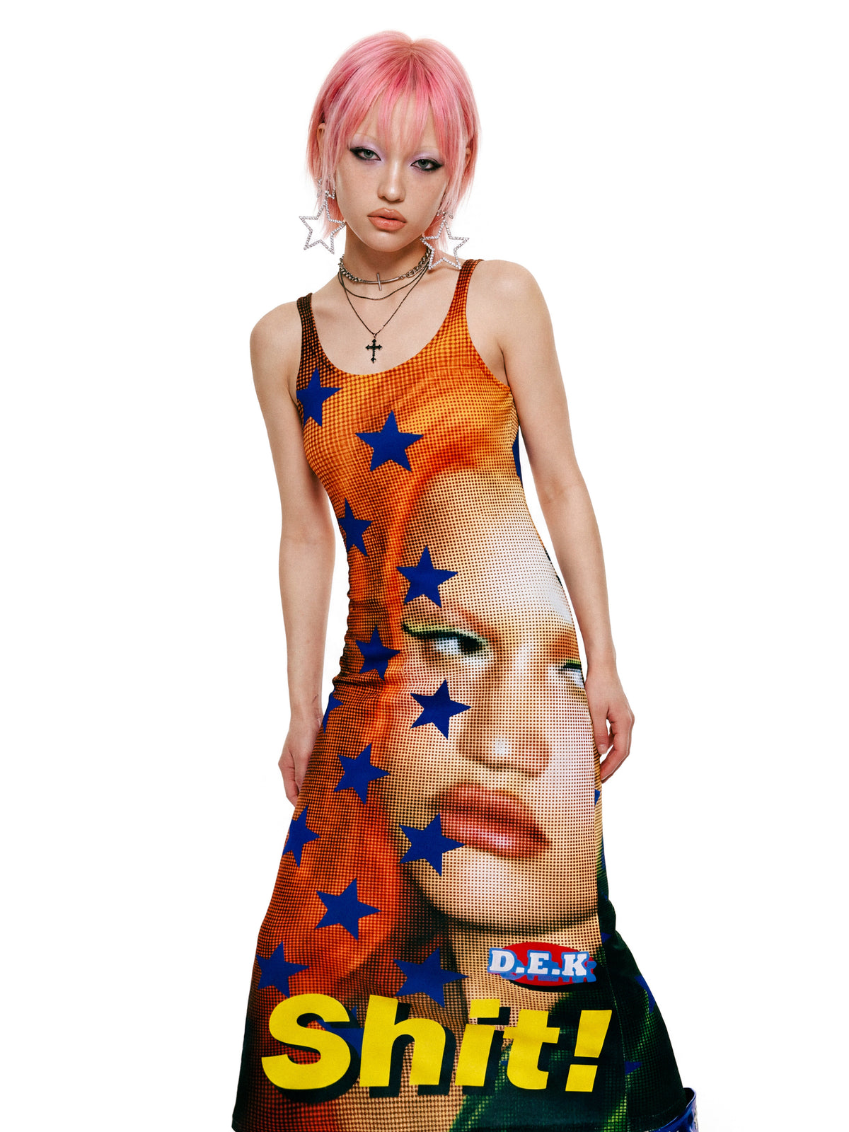 DEADENDKIDS SHIT STAR fitted tank maxi dress — construction detail