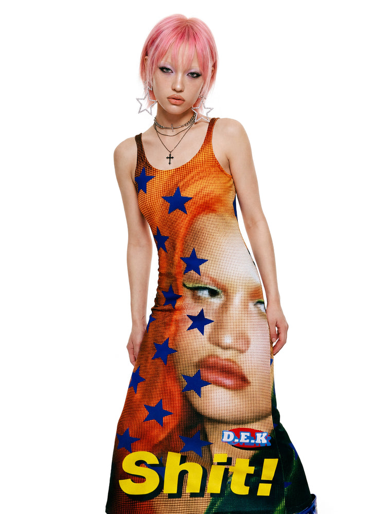 DEADENDKIDS SHIT STAR fitted tank maxi dress — construction detail