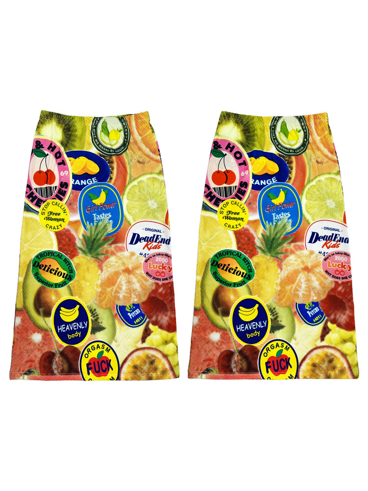 DEADENDKIDS REVERSIBLE ARCHIVE graphic maxi skirt — material and print detail