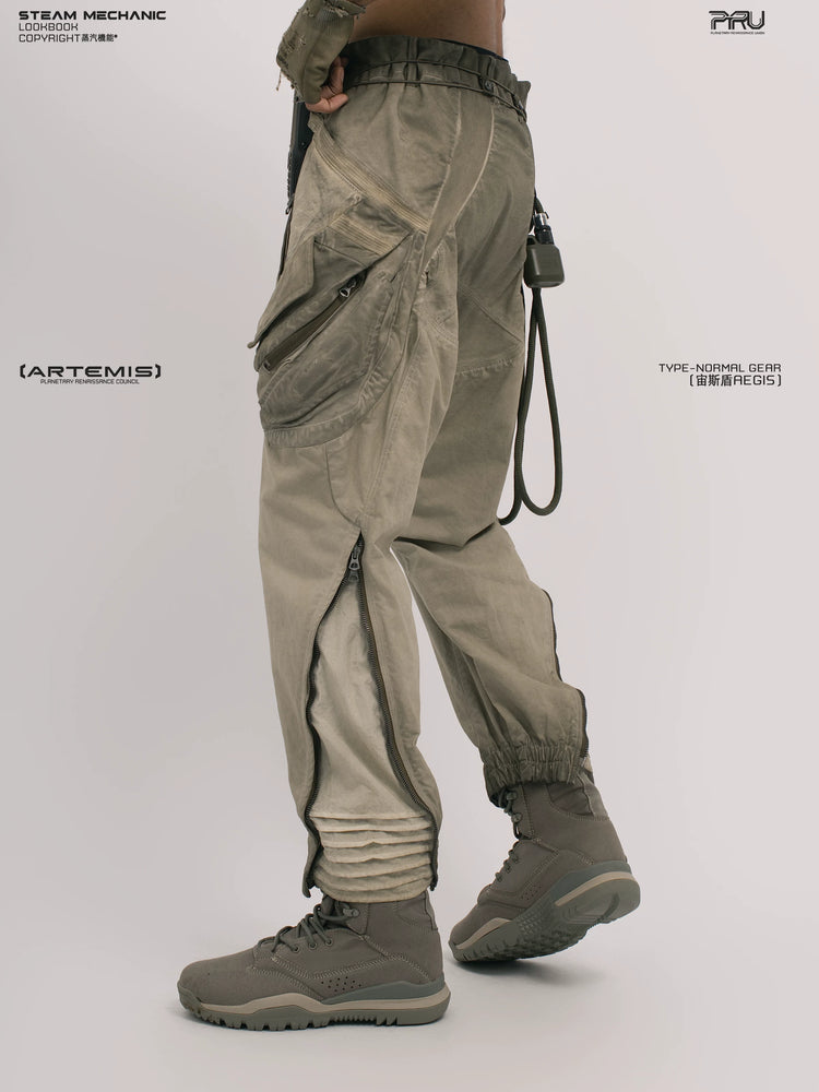 AEGIS lunar soil teal multi-pocket moto pants — full-length styled view