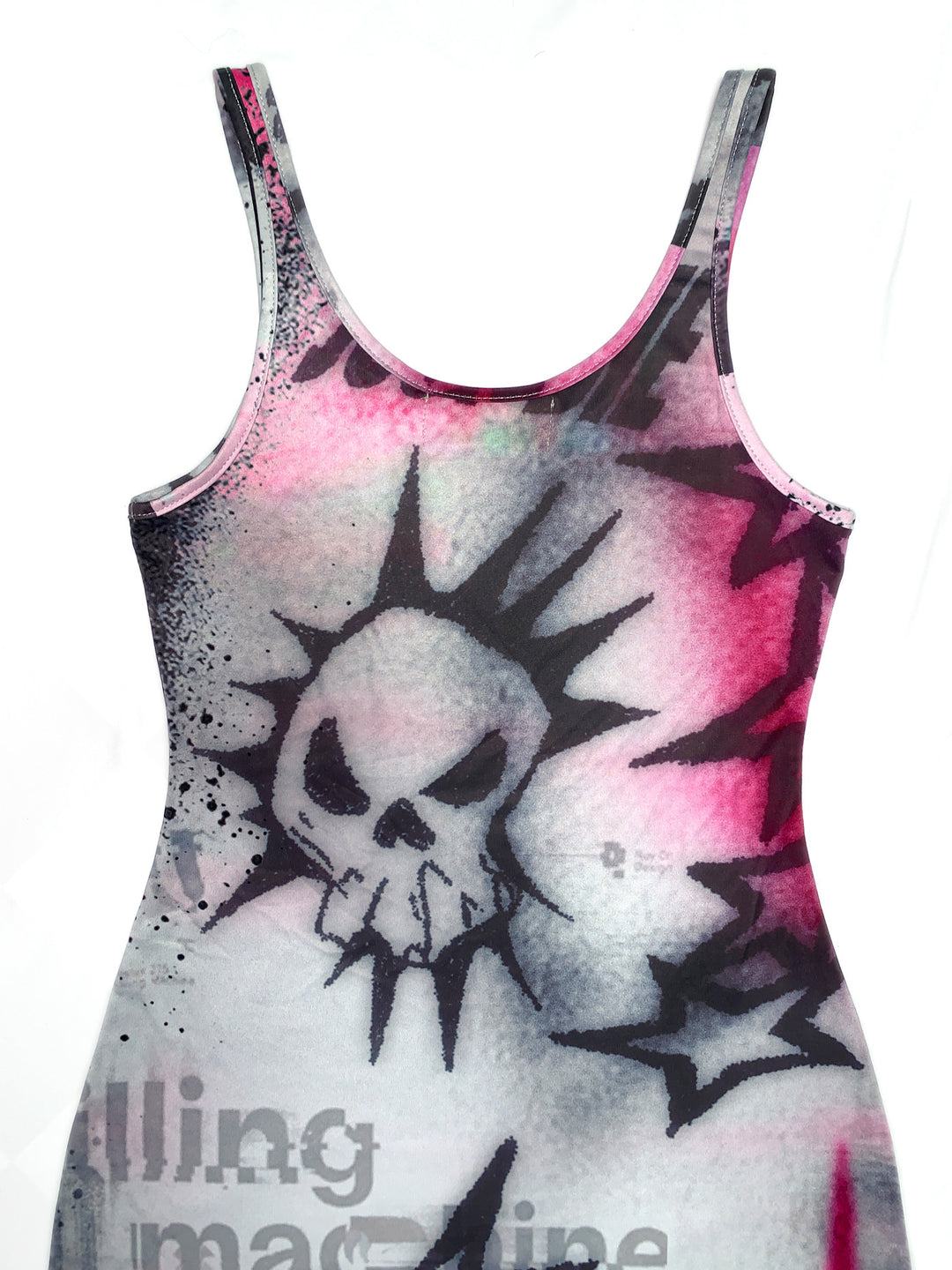 DEADENDKIDS RIOT GRAFFITI fitted maxi dress — full-length modeled view