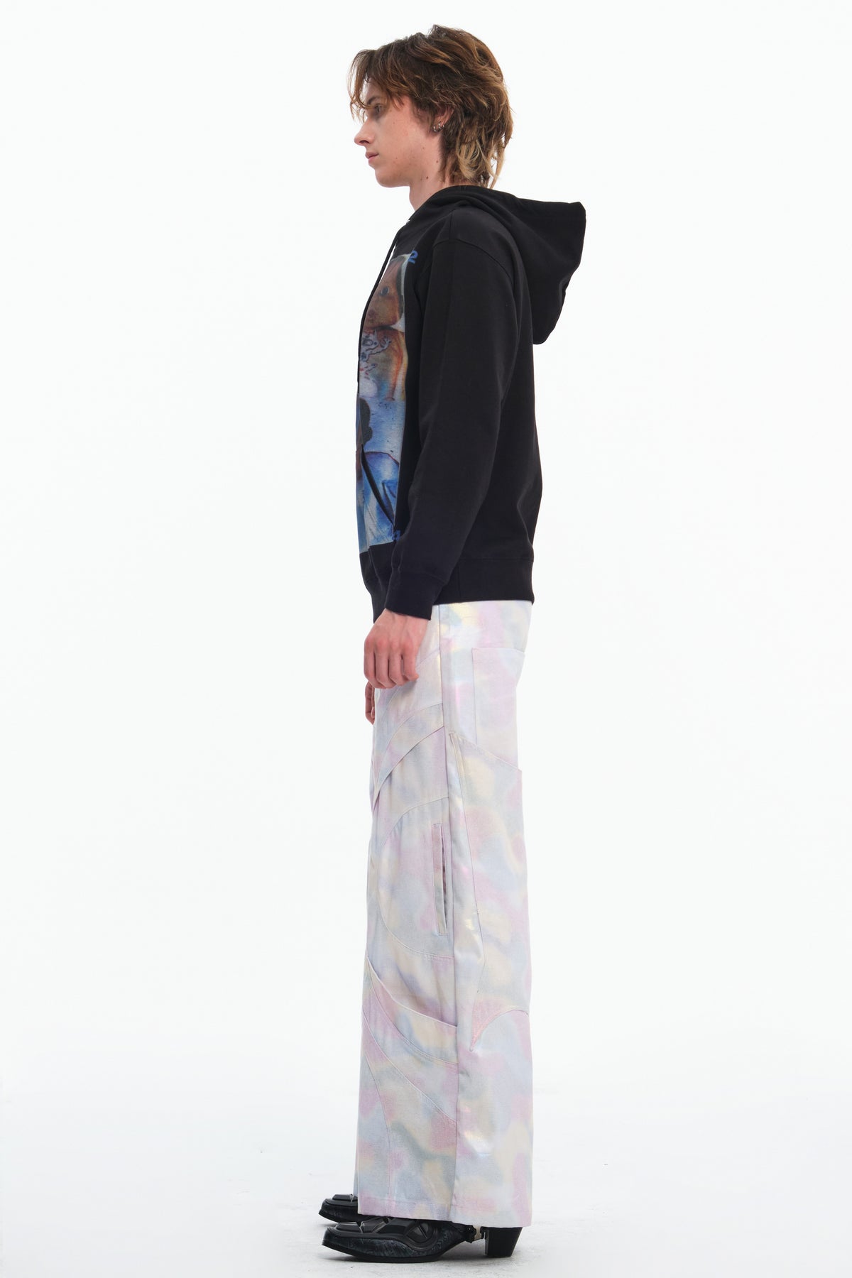 EMBRYO ABCD FOUR CHILDREN black graphic hoodie — fabric and graphic detail