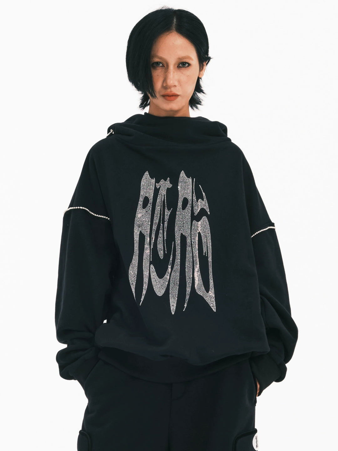 EMBRYO RHINESTONE RING oversized graphic hoodie — front product presentation