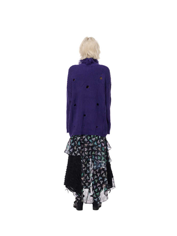 PINKSPINK ELECTRIC MOON distressed high-neck sweater — purple back full-length view