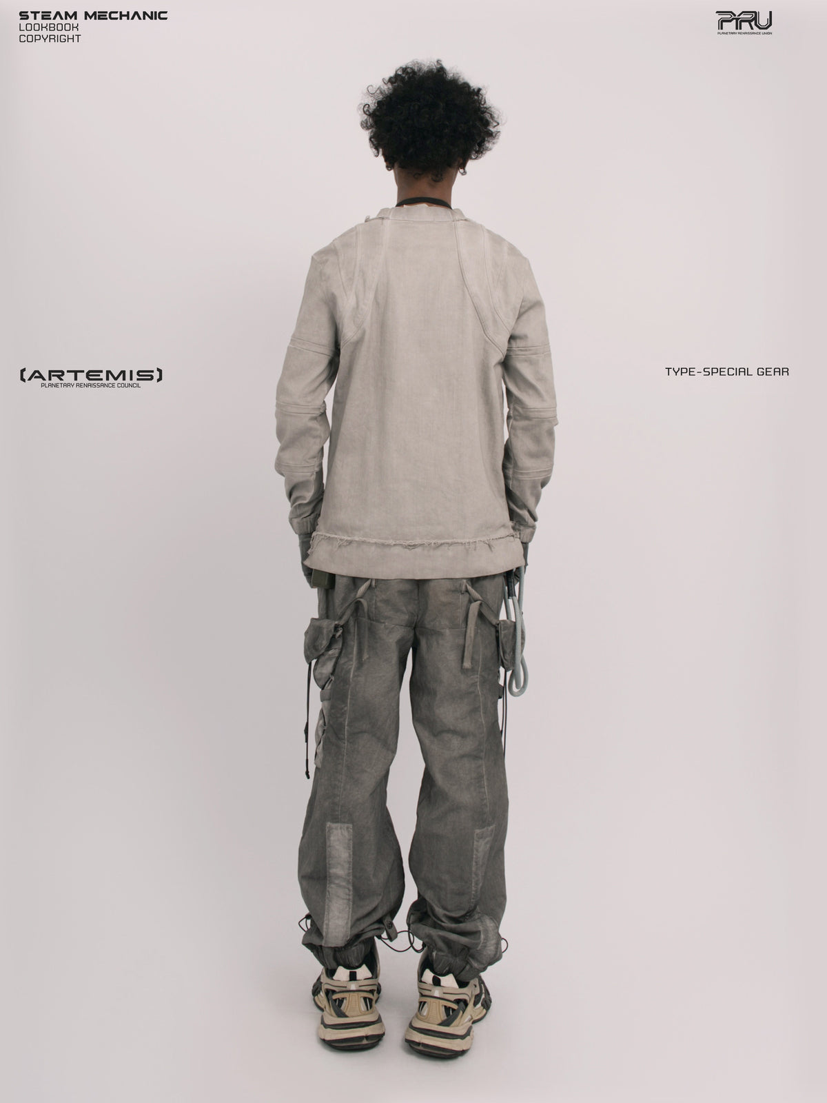 CHAOS ERA eris white raw-edge long-sleeve top — straight back full-length modeled view