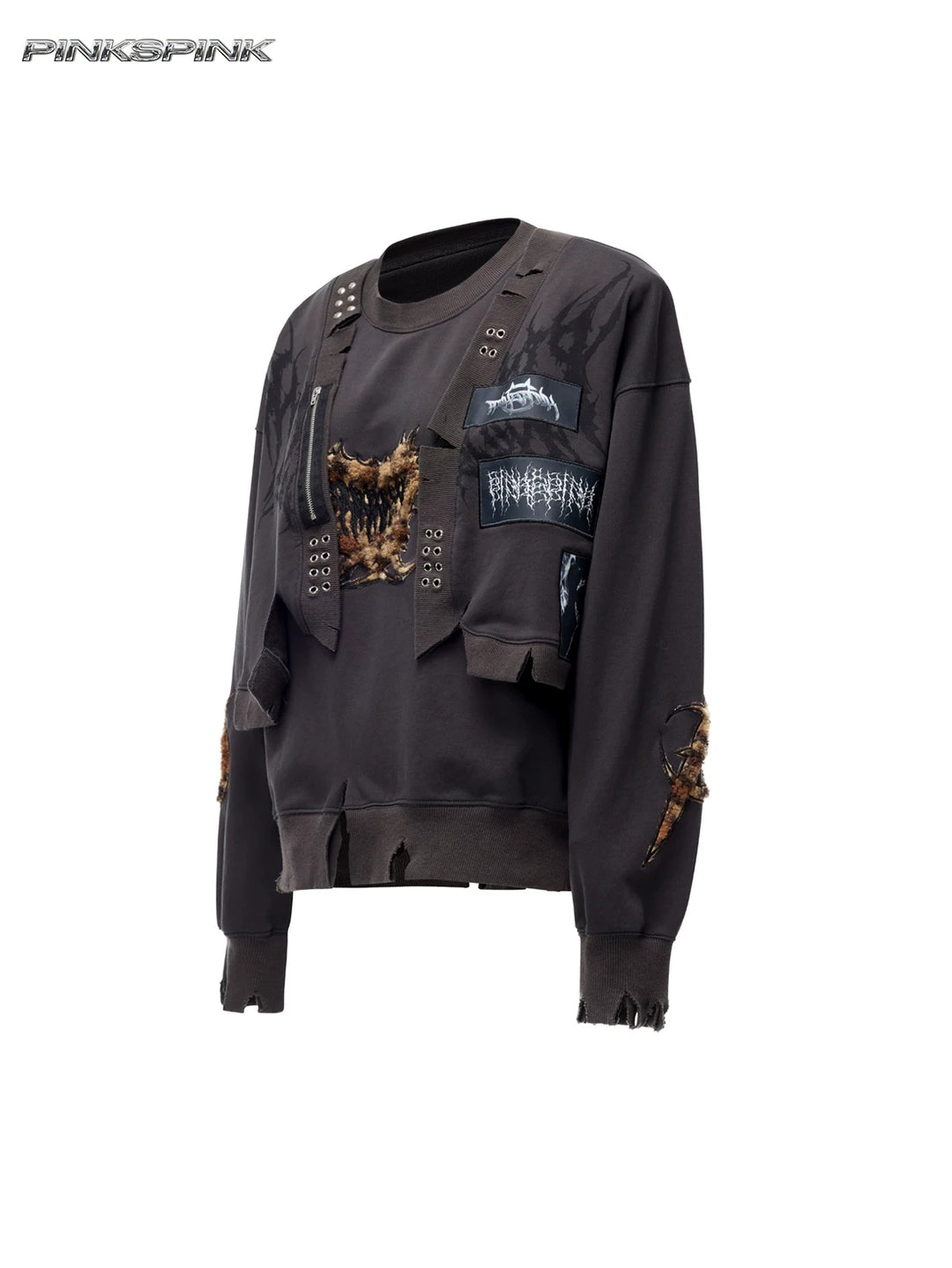 PINKSPINK LEOPARD RIOT two-way layered sweatshirt — front garment-only view of layered construction