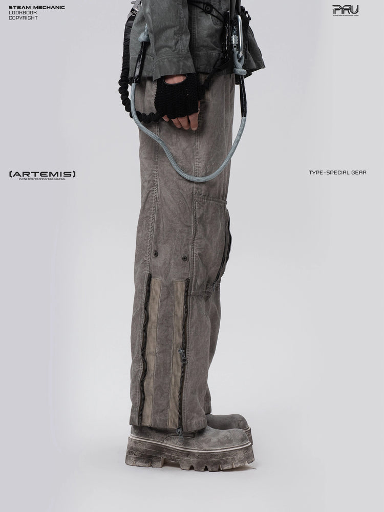 PIONEER meteor gray knee-mesh utility work pants — full-length styled view