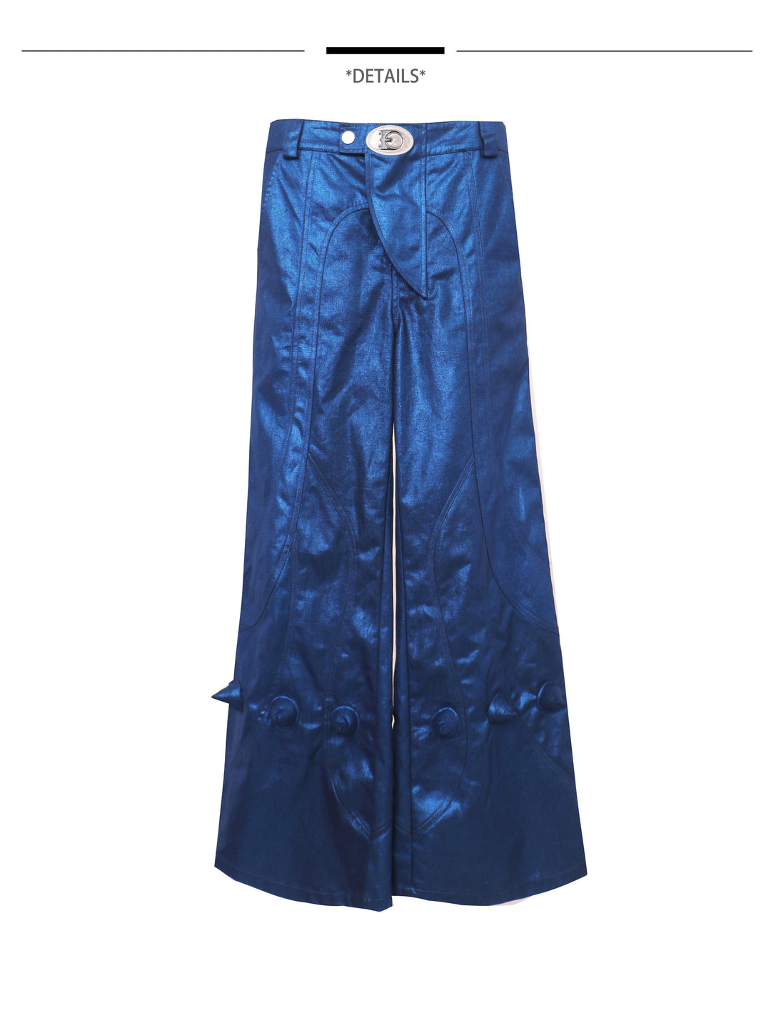 EMBRYO BLUE SPIKE metallic flare pants — product-only rear view
