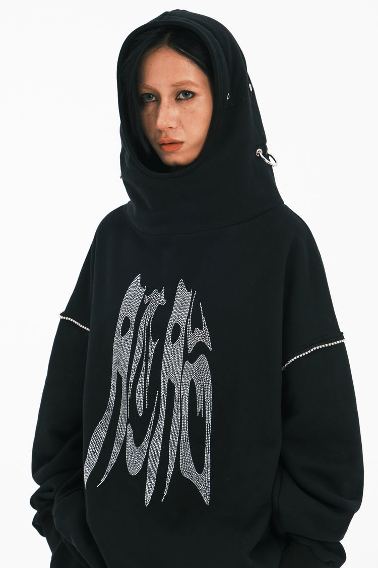 EMBRYO RHINESTONE RING oversized graphic hoodie — fabric and graphic detail