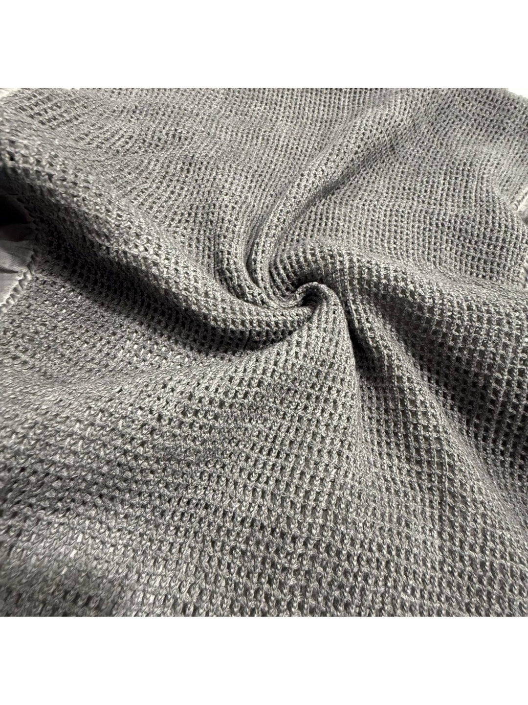 PIONEER meteorite-gray mesh hoodie — close-up of the open mesh fabric texture