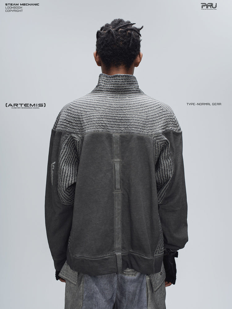 PIONEER moon dust gray distressed protection zip jacket — rear modeled view