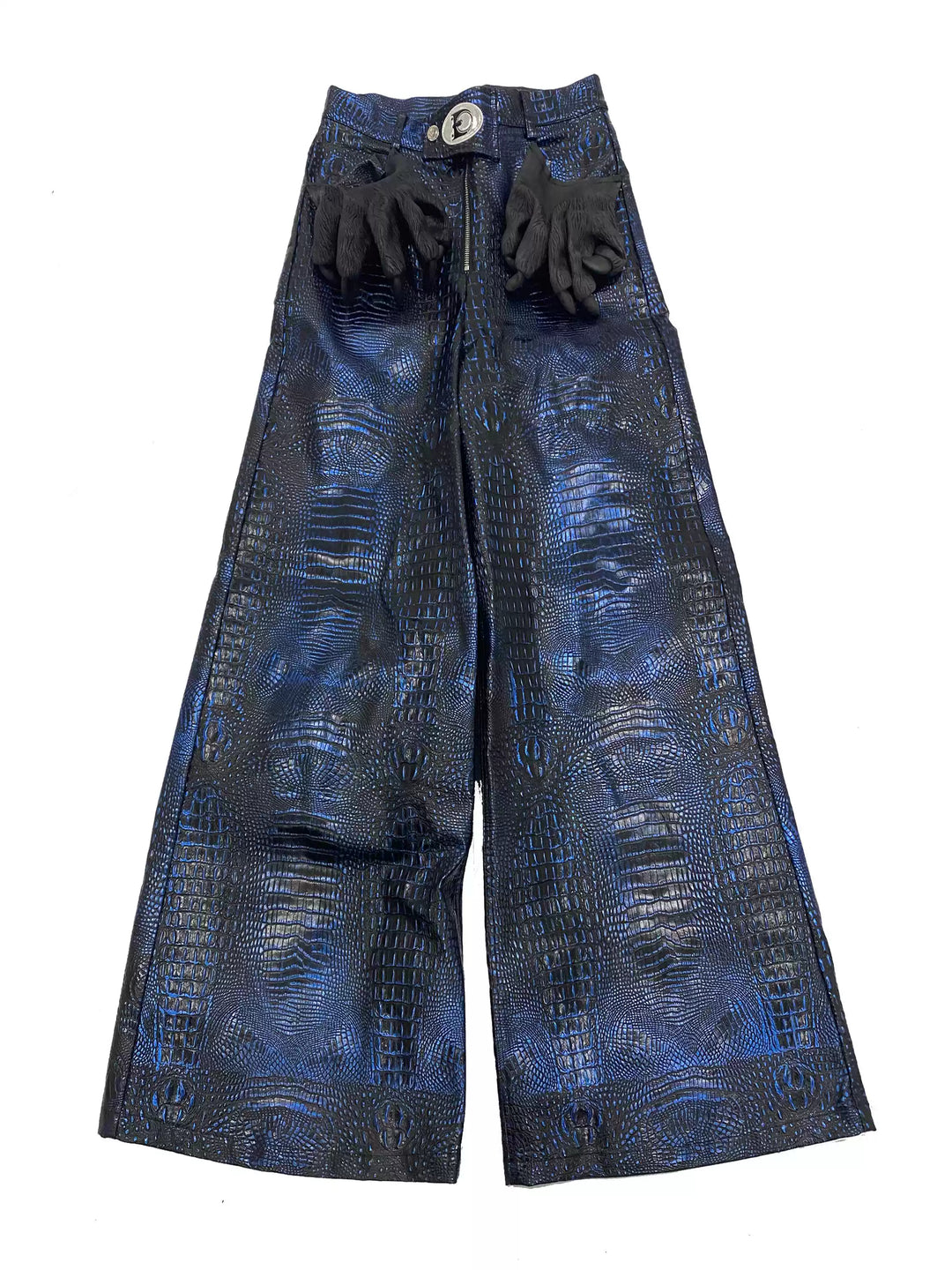 EMBRYO CLAW ARMOR crocodile-effect wide-leg pants — flat garment-only view