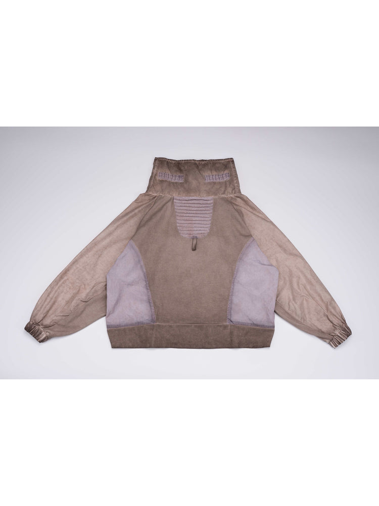 PIONEER venus orange detachable-pocket utility hoodie — back flat-lay view showing pleated contrast panels and extended back hem
