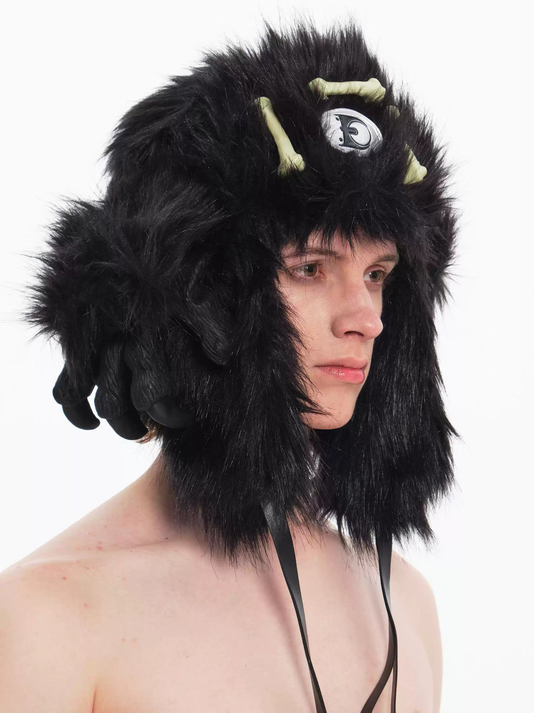 EMBRYO BLACK BEAST bone-detail faux-fur hat — side or detail presentation