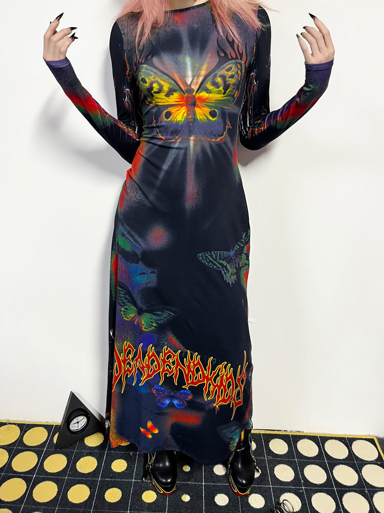 DEADENDKIDS BUTTERFLY GOTH fitted long-sleeve maxi dress — garment-only view