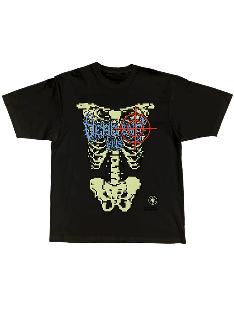 DEADENDKIDS SKELETON RIOT oversized graphic tee — construction detail