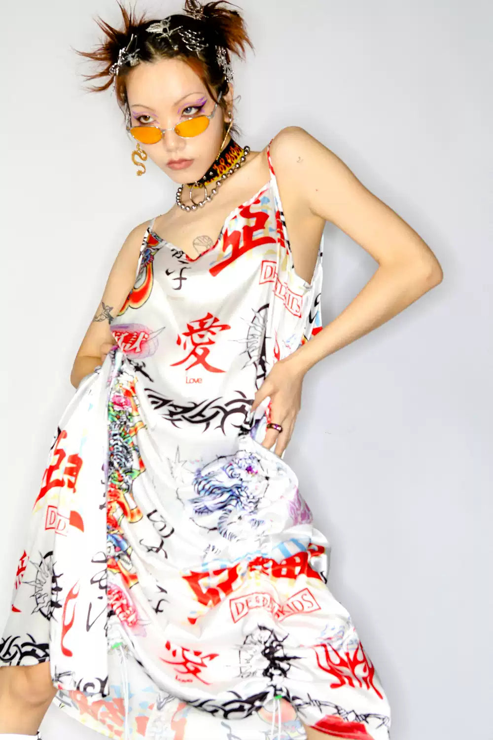 DEADENDKIDS ASIA RIOT satin slip maxi dress — front product presentation