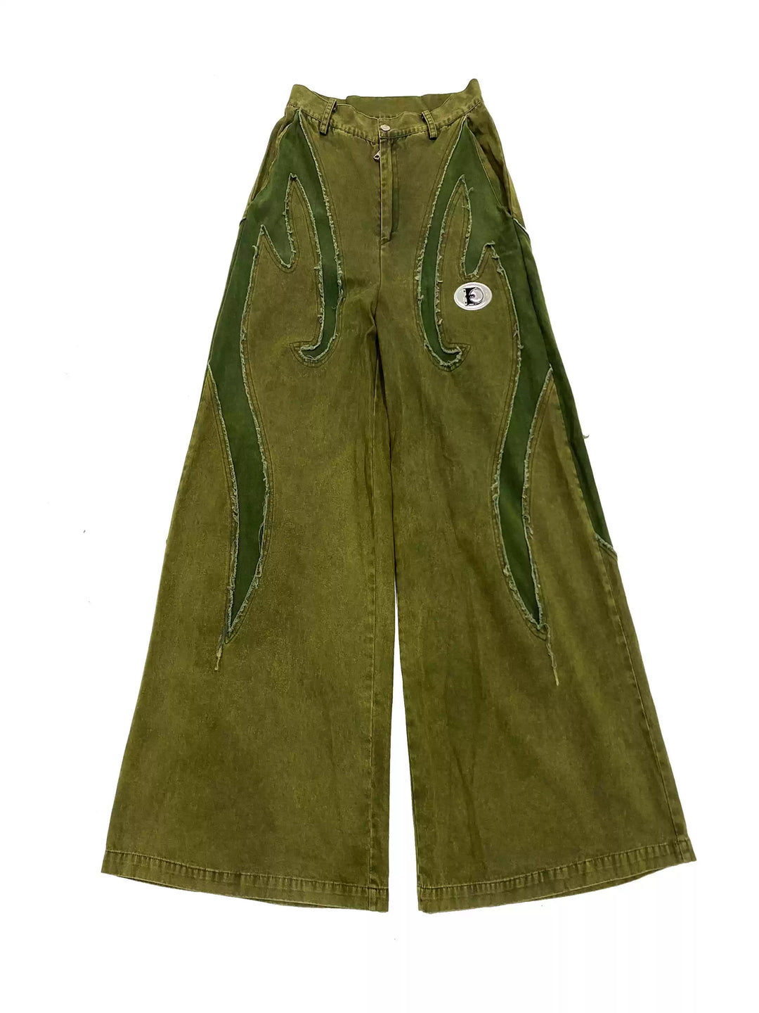 EMBRYO GREEN GUARD distressed wide-leg pants — alternate styled presentation