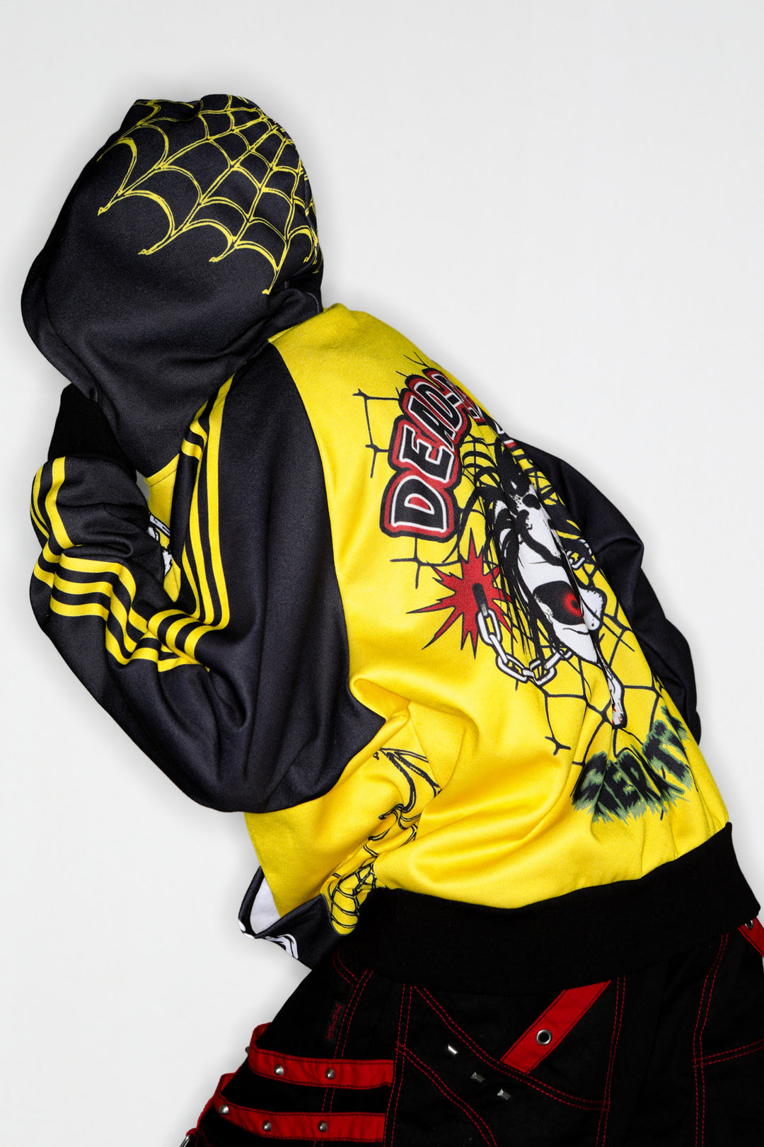 DeadEndKids Hardcore Generation skeleton zip-up hoodie — modeled side/back