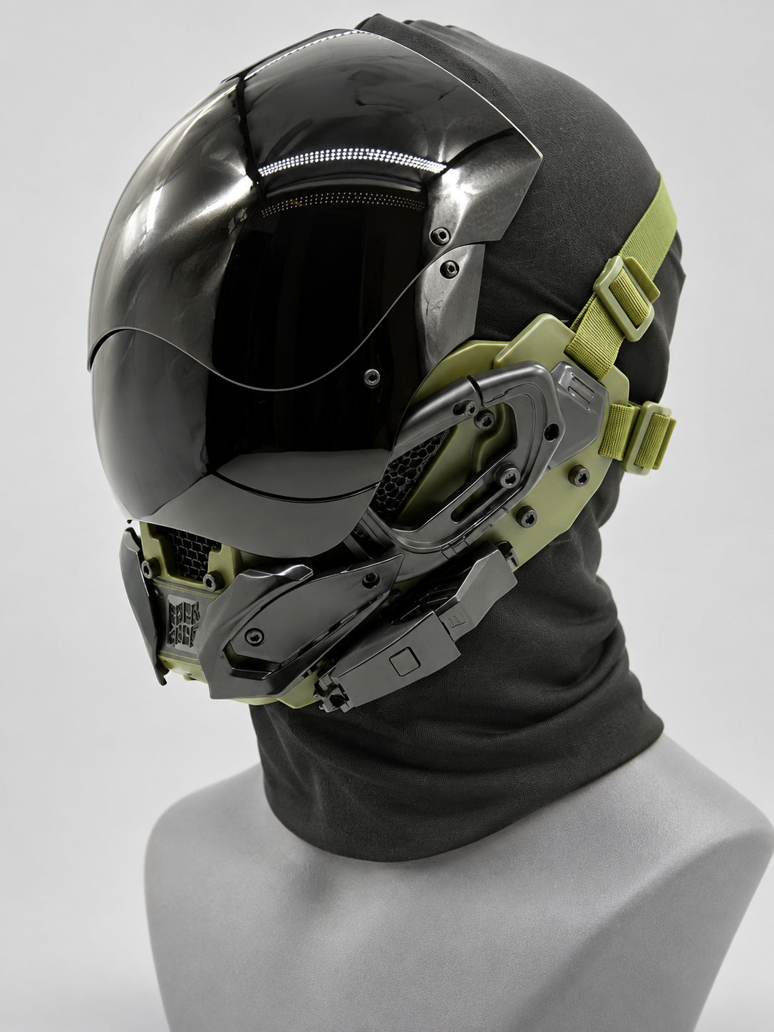 FOCKSHOP VOID illuminated tactical mask — clean army green non-lit product view