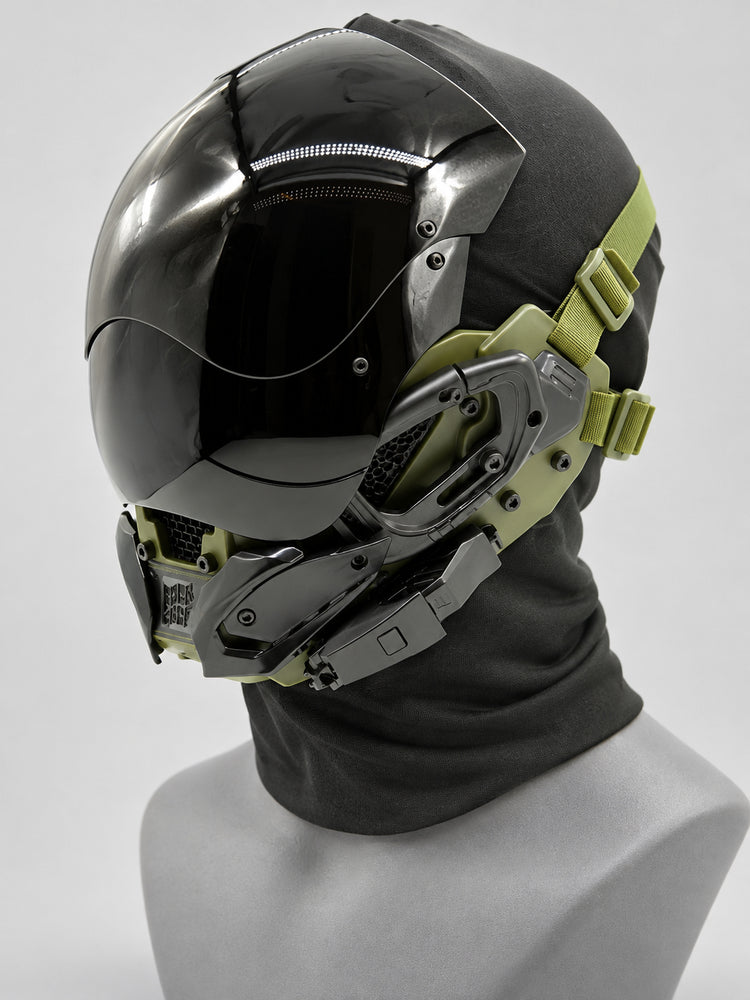 FOCKSHOP VOID illuminated tactical mask — clean army green non-lit product view