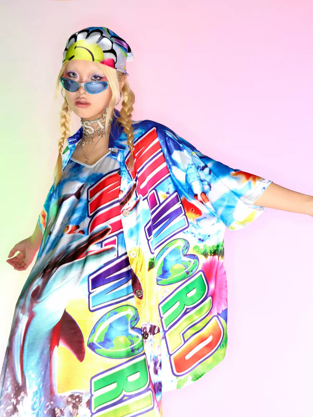 DEADENDKIDS ISLAND GRAFFITI satin-effect shirt — alternate product presentation