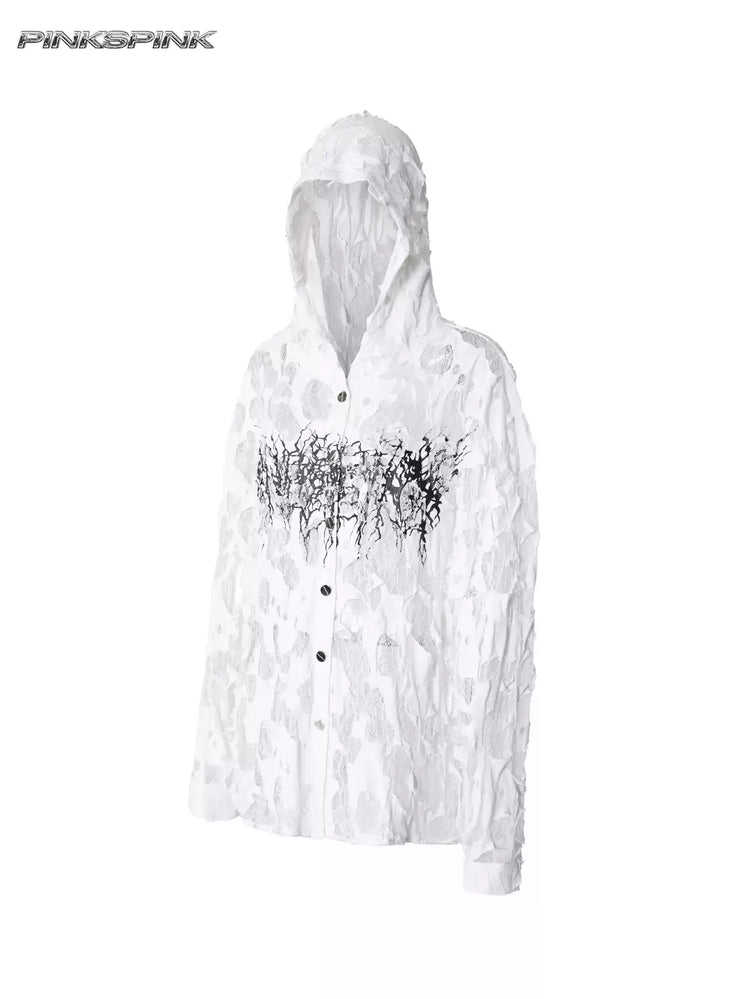 PINKSPINK THORN BURNOUT lace hooded shirt — alternate gallery view showing the design details