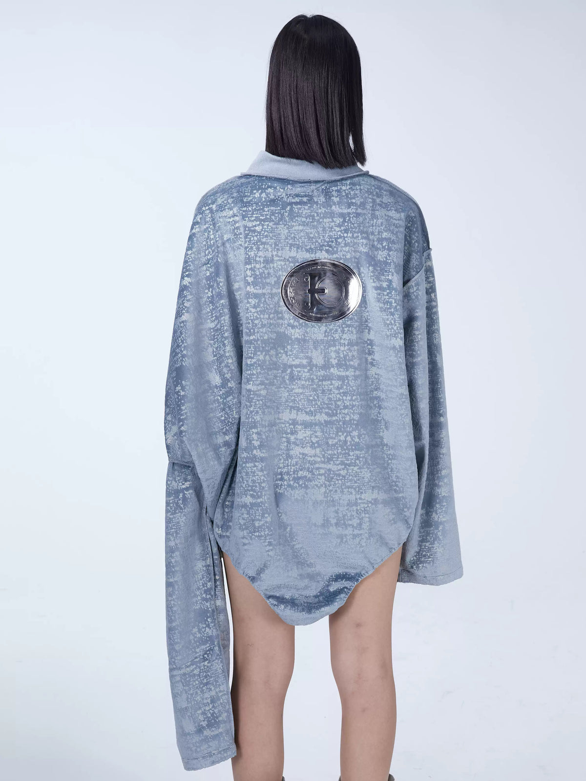 EMBRYO DOUBLE COLLAR asymmetric sweatshirt — alternate modeled angle