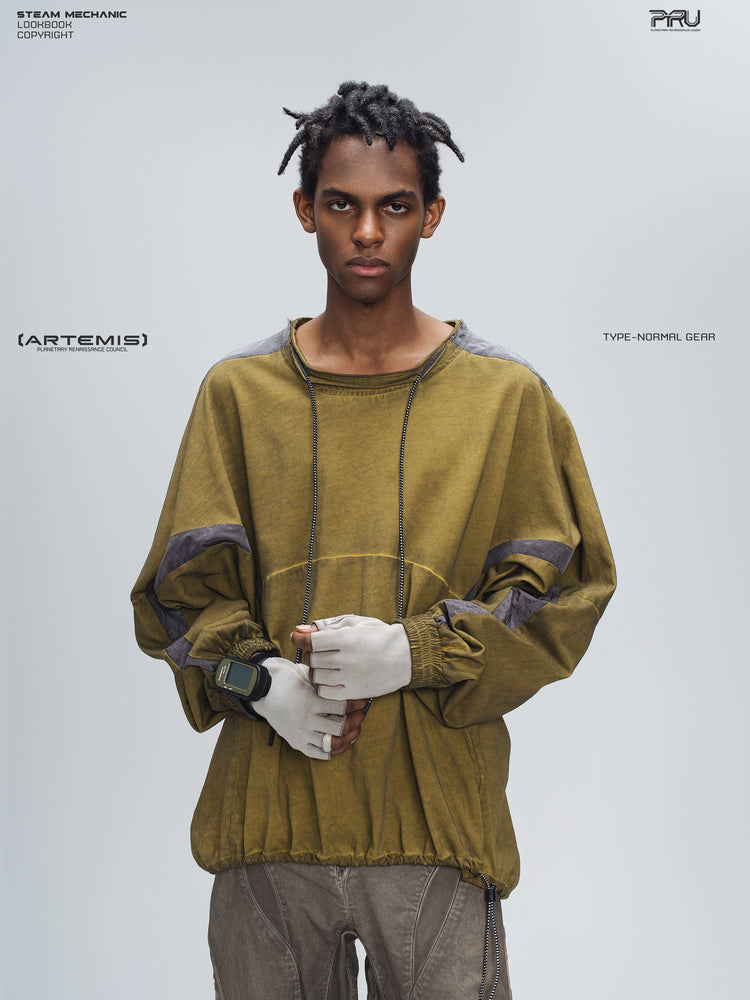 PIONEER mars yellow drawstring commuter sweatshirt — alternate modeled angle