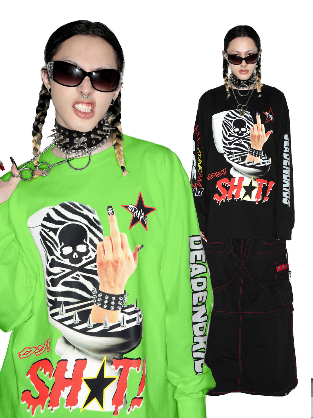 DEADENDKIDS MIDDLE FINGER oversized long-sleeve tee — construction detail
