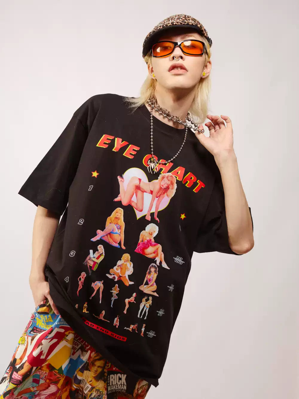 DEADENDKIDS EYE CHART oversized graphic tee — alternate styled presentation