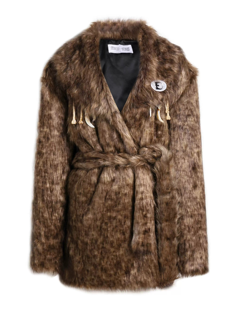 EMBRYO PRIMAL BONE mid-length faux-fur coat — alternate styled presentation
