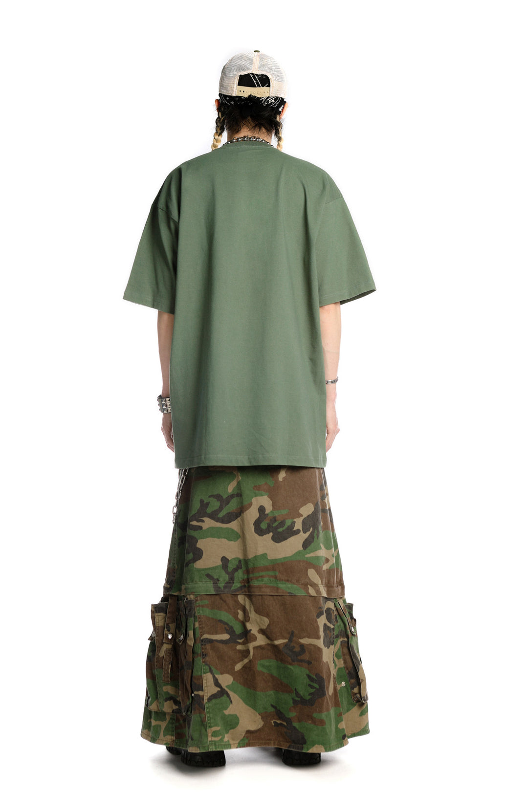 DEADENDKIDS SKELETON RIOT oversized graphic tee — rear modeled view