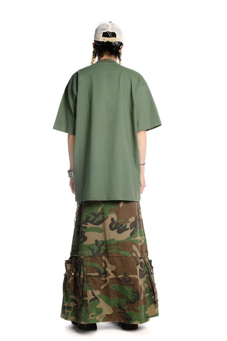 DEADENDKIDS SKELETON RIOT oversized graphic tee — rear modeled view