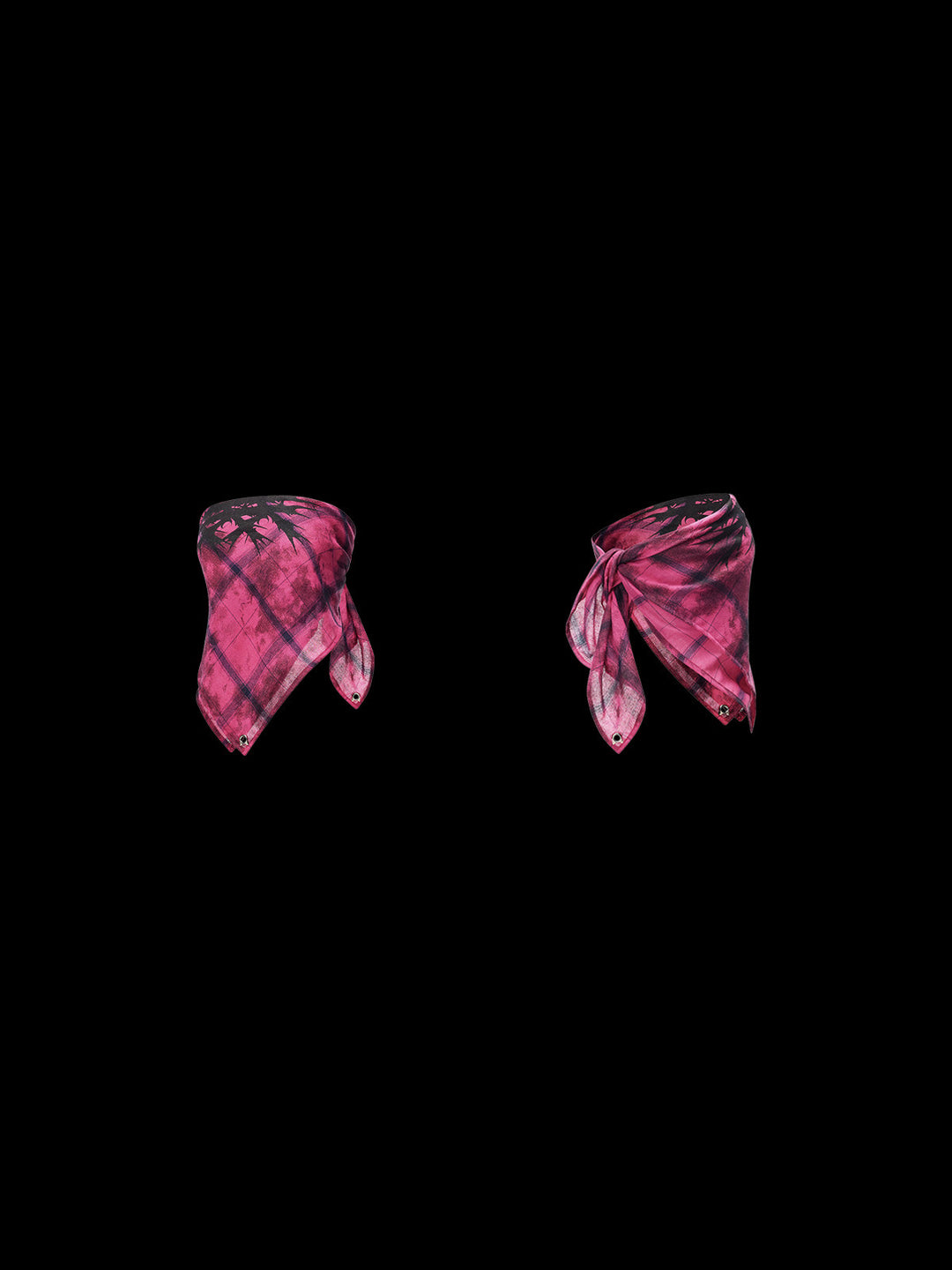 PINKSPINK THORN bandana bandeau top in pink and black — front and back garment views on a black background
