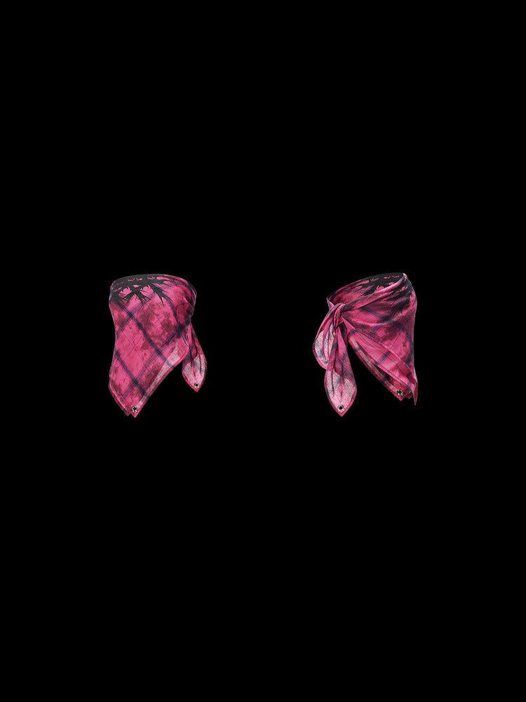 PINKSPINK THORN bandana bandeau top in pink and black — front and back garment views on a black background