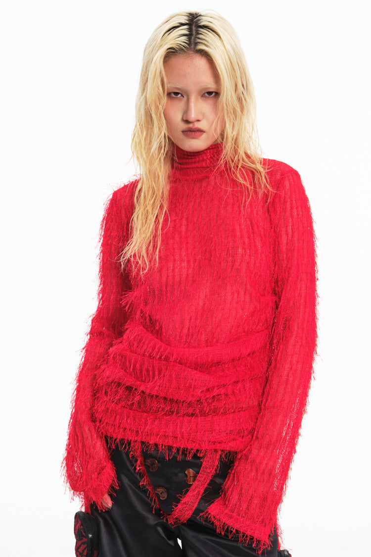 EMBRYO RED SPIDER distressed mesh top — additional product detail view
