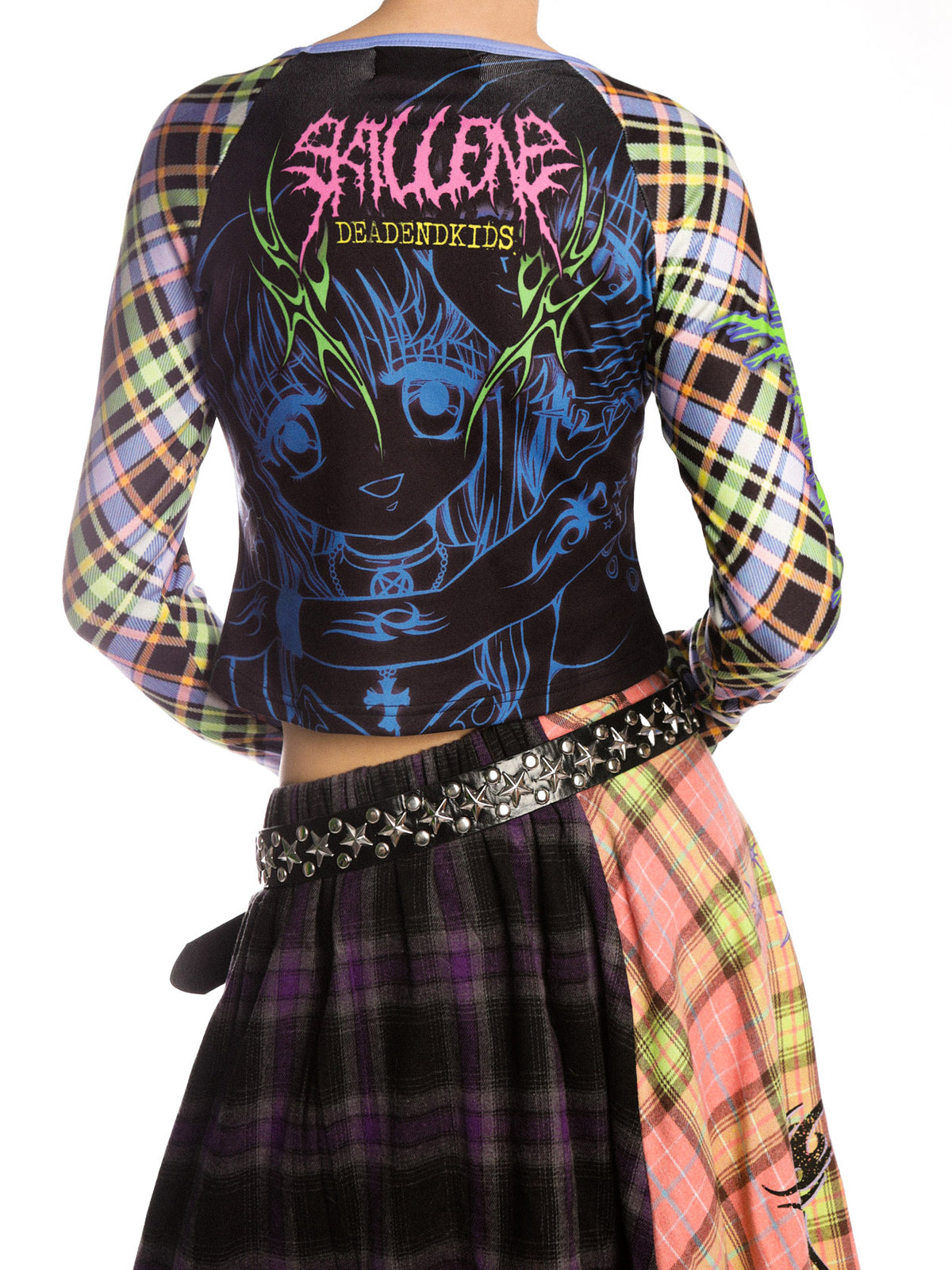 DEADENDKIDS GIRL KILLER cropped graphic top — material and print detail