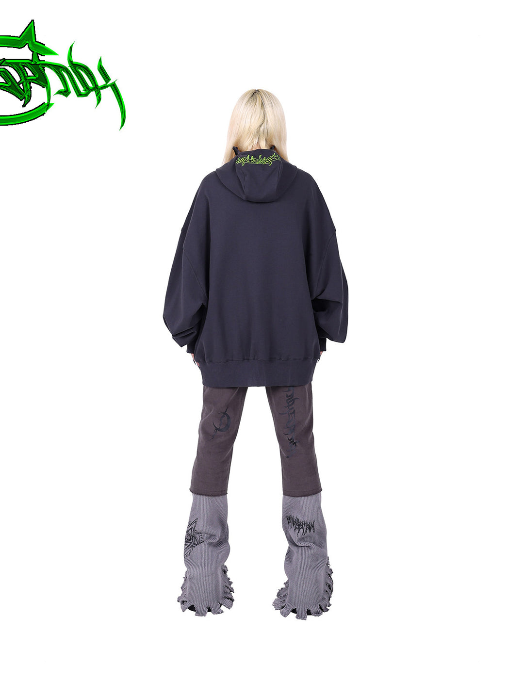 PINKSPINK DNA circle-star balaclava zip hoodie — back full-length modeled view with hood down