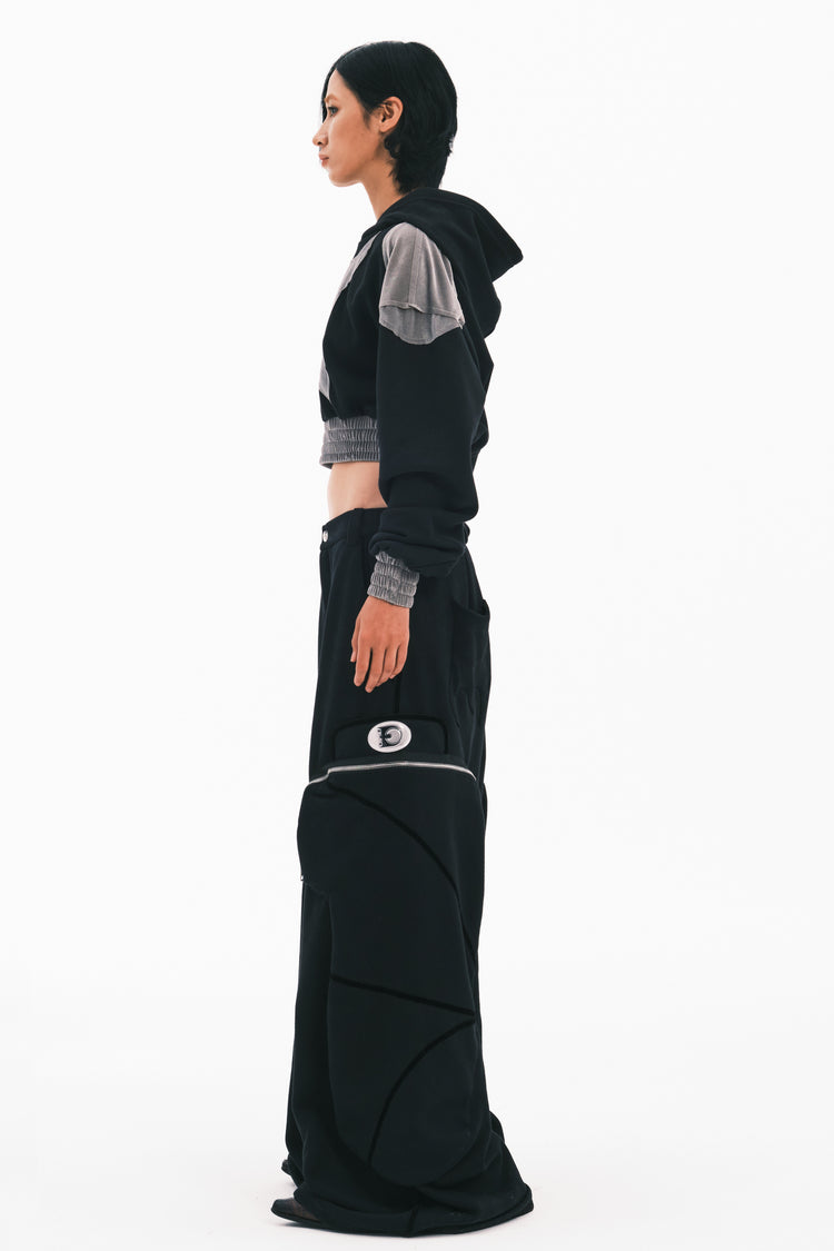EMBRYO GUARD CORE cropped graphic sweatshirt — rear modeled view