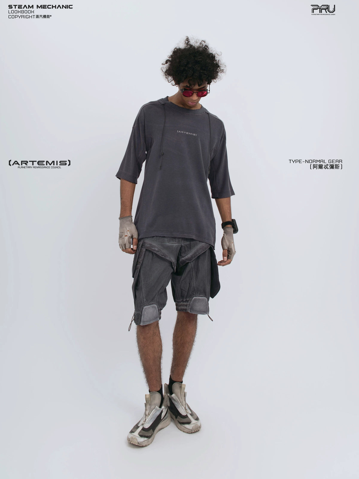 LIGHTSHADOW spirit deconstructed technical tee — full-length styled view
