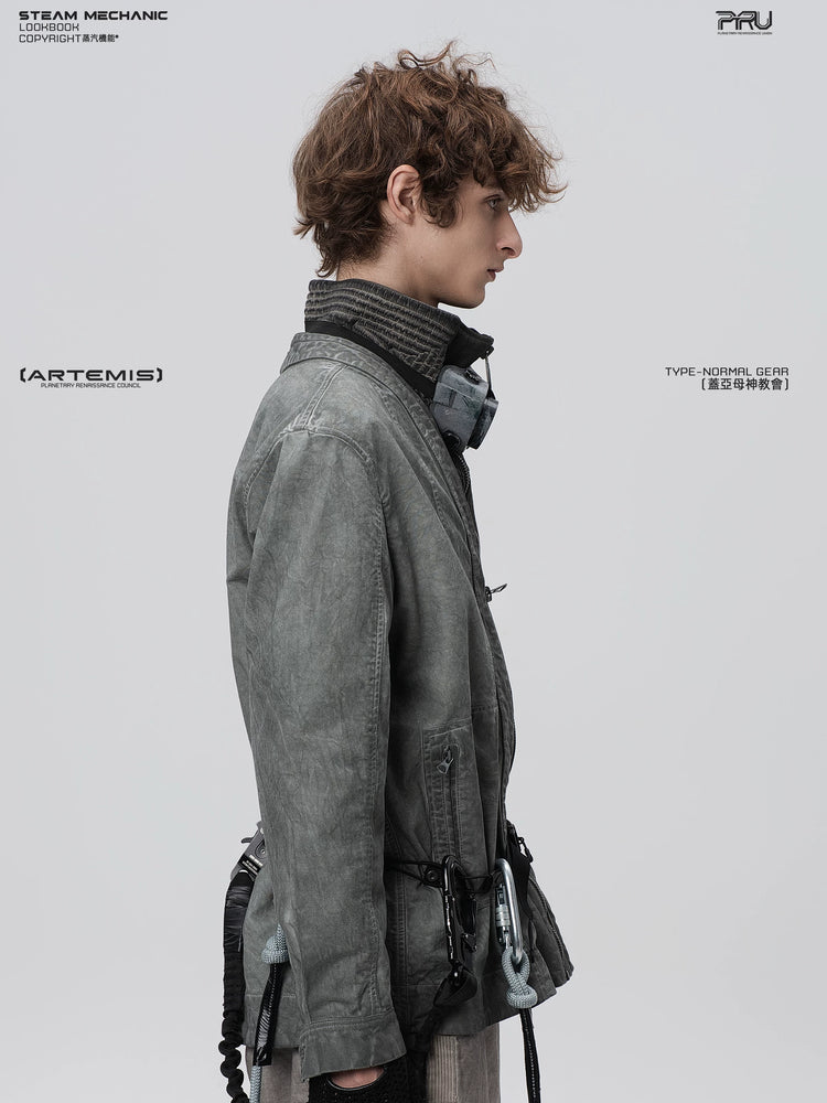 GAIA meteor gray open-collar technical robe — rear modeled view