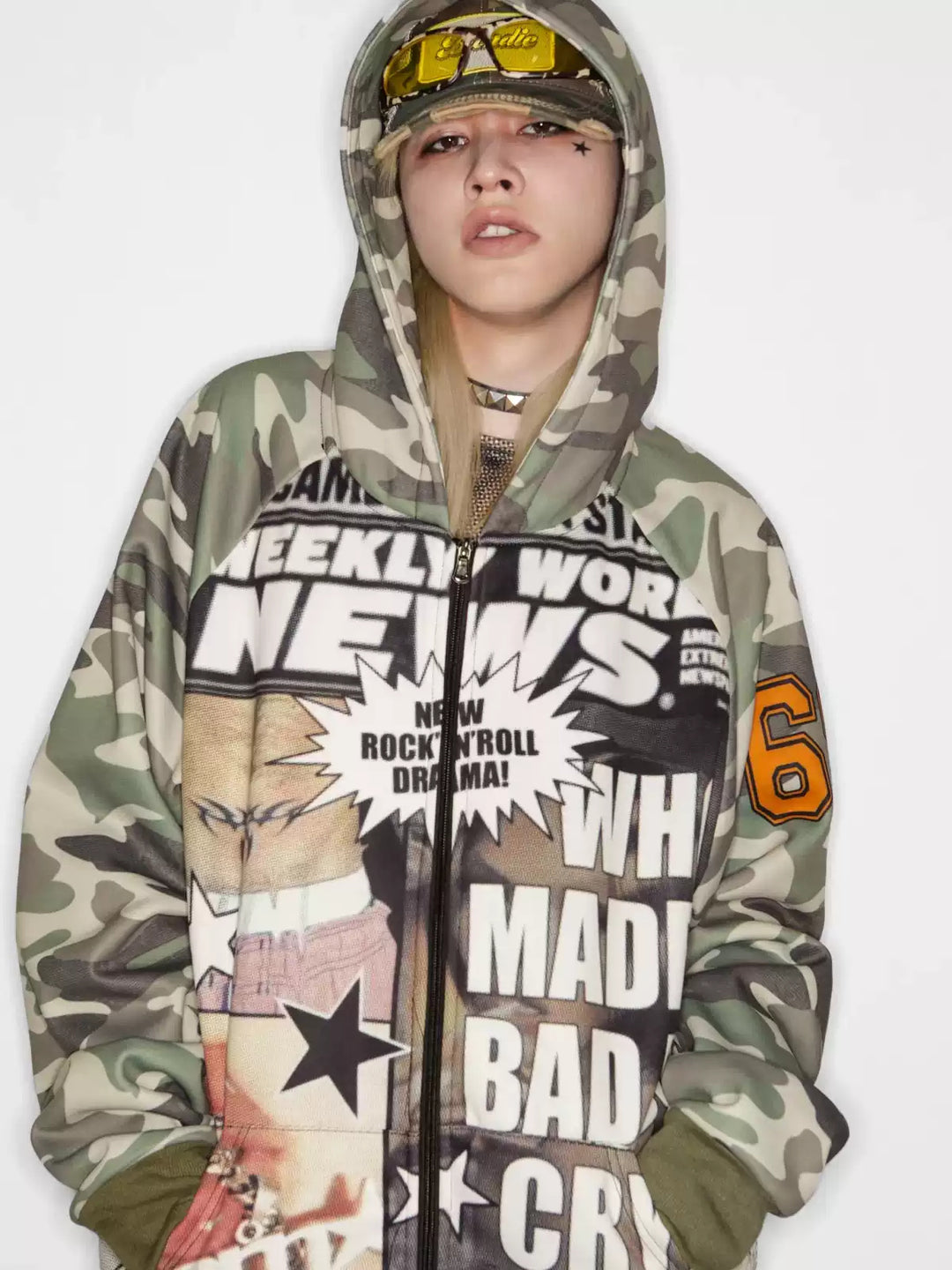 DEADENDKIDS CAMO GIRL fleece zip hoodie — front product presentation