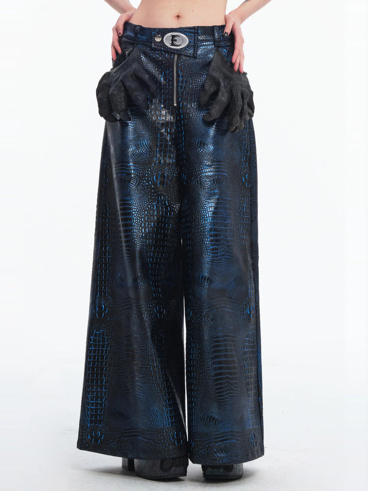 EMBRYO CLAW ARMOR crocodile-effect wide-leg pants — front garment-only view
