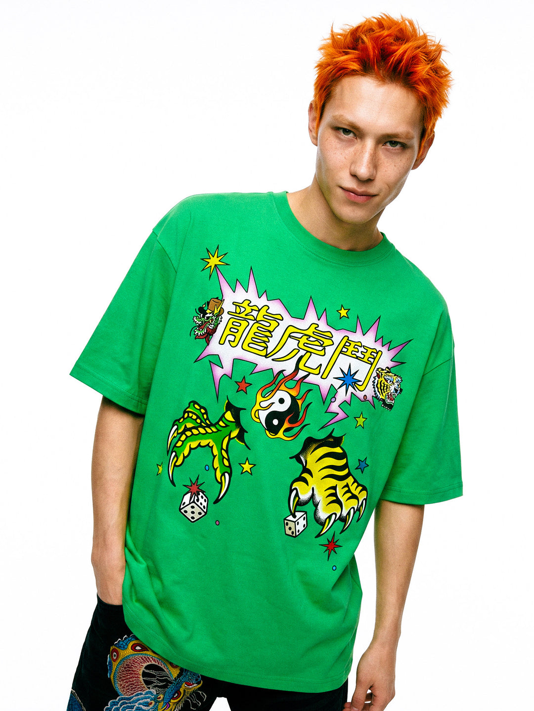 DEADENDKIDS TIGER DRAGON oversized graphic tee — side or detail presentation